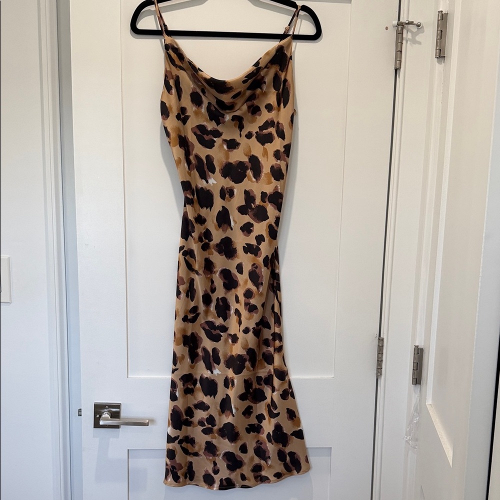 Forever 21 Leopard-Print Satin Slip Dress in Tan and Black